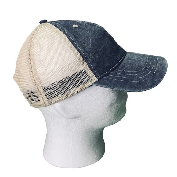 Acid Washed Mesh Twill Cap Adjustable Snapback Hat Baseball Blue Beige - Picture 4 of 6